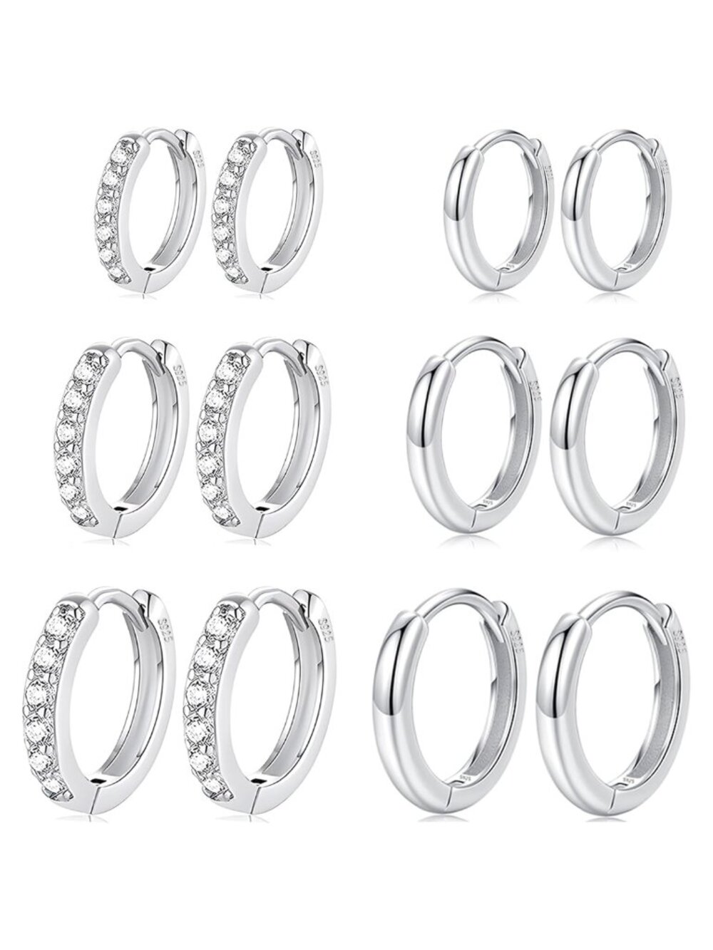925 Sterling Silver Small Hoop Earrings Set Hypoallergenic Cubic Zirconia Huggie